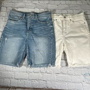 LOFT High Waist Short Bermuda Shorts Lot of 2 pairs size 8 /29 Blue White Denim
